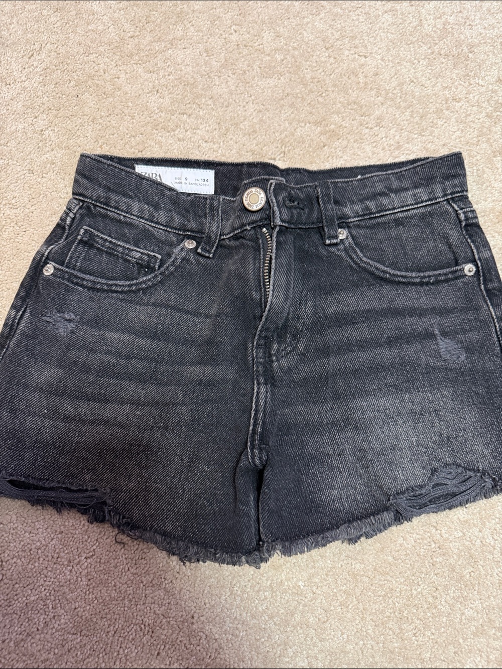 Zara Black Washed Denim Distressed Cutoff Shorts